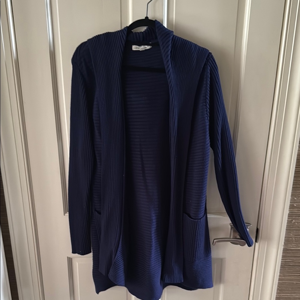 Honey Punch Judee Ribbed Hooded Cardigan Women's Navy Blue Open Front